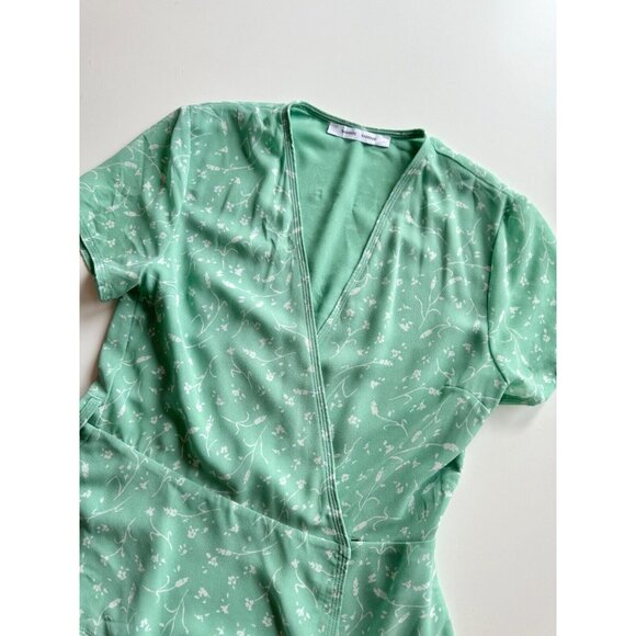 SAMSOE SAMSOE Klea Green Floral Crepe Short Sleeve Wrap Blouse, Size S - Picture 10 of 16